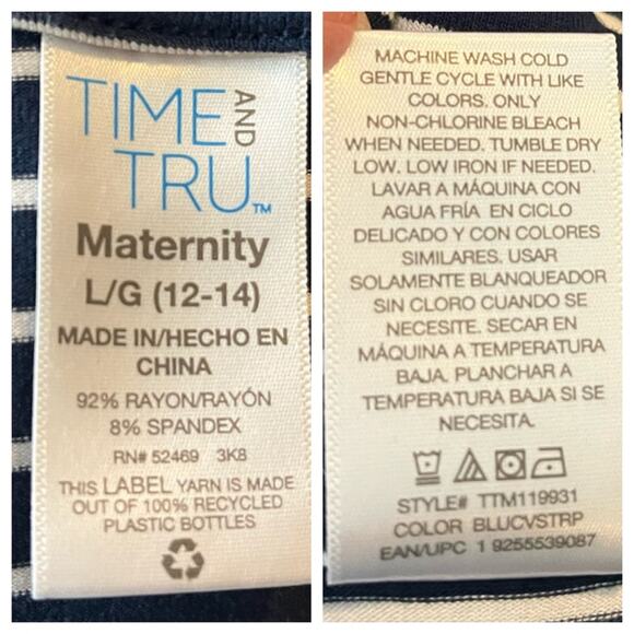 Time and Tru Maternity Dress Tee Shirt Midi Blue Stripe Women’s Size Large 12/14 - Picture 11 of 12